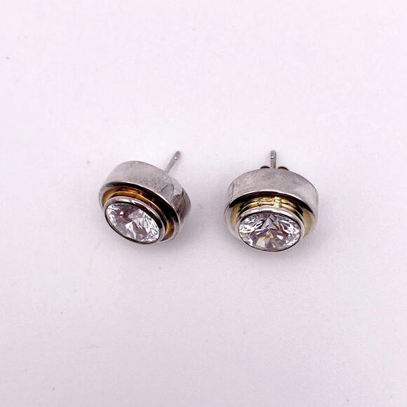 Vintage Sterling Silver Chunky Studs Big CZ Stone - Picture 1 of 6